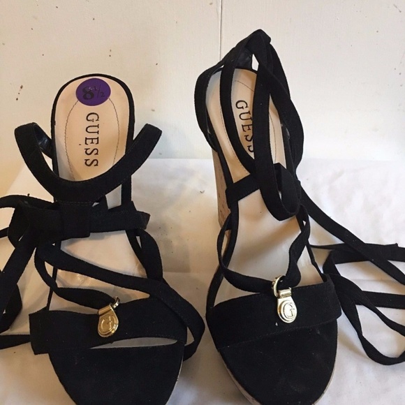 guess lace up wedges